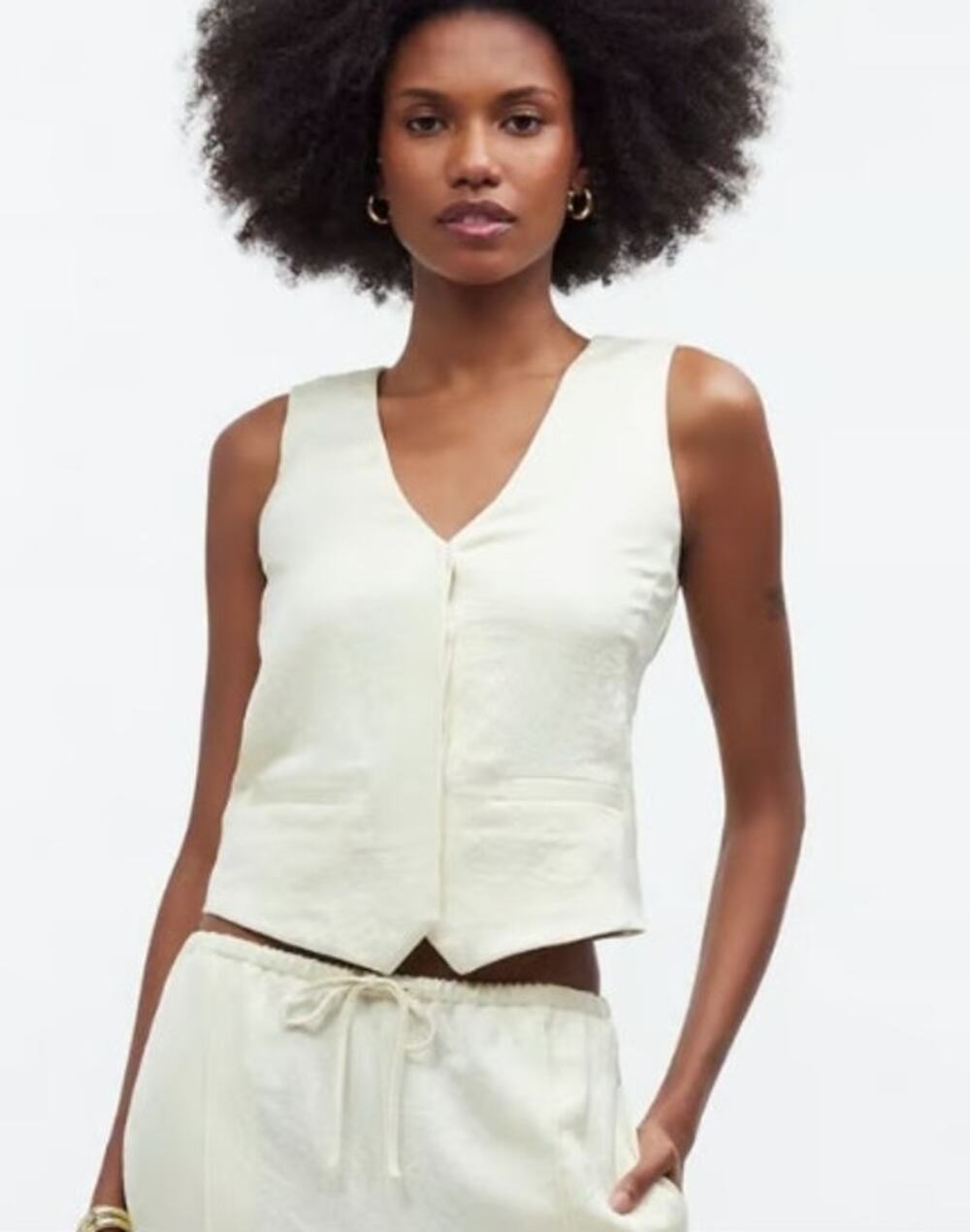 Madewell Button-Front Vest Top Size 12 In Cake Batter White Cream